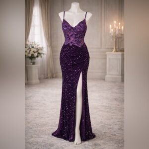 NWT Purple Sequin light Velvet Prom Military Gala Evening Gown Sz 14 “DISCOUNT”